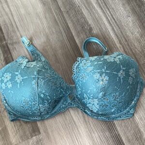 Victoria’s Secret 34DDD uplift Demi bra teal gold metallic sexy women’s